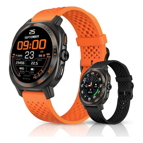 Smartwatch Aurafit Am32 À Prova D'água 3atm Tela Amoled 1.43 Caixa Preto Pulseira Laranja Bisel Preto Desenho da pulseira Sport