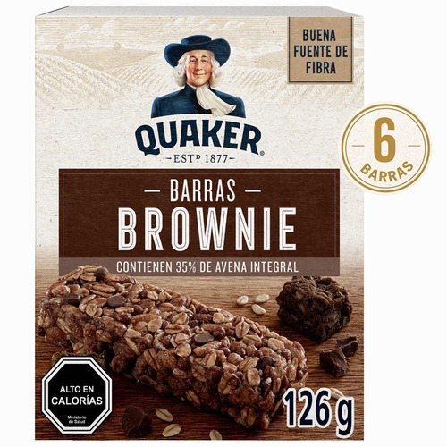 Barras De Cereal Quaker Brownie 126 Grs - 6 Unidades