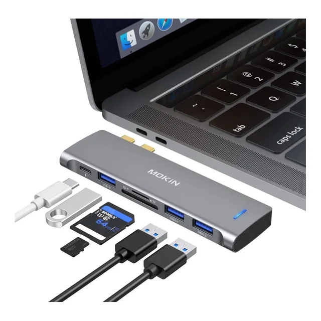 Adaptador Hub Mokin 6 En 1 Doble Usbc Usb 3.0 X3 Reader