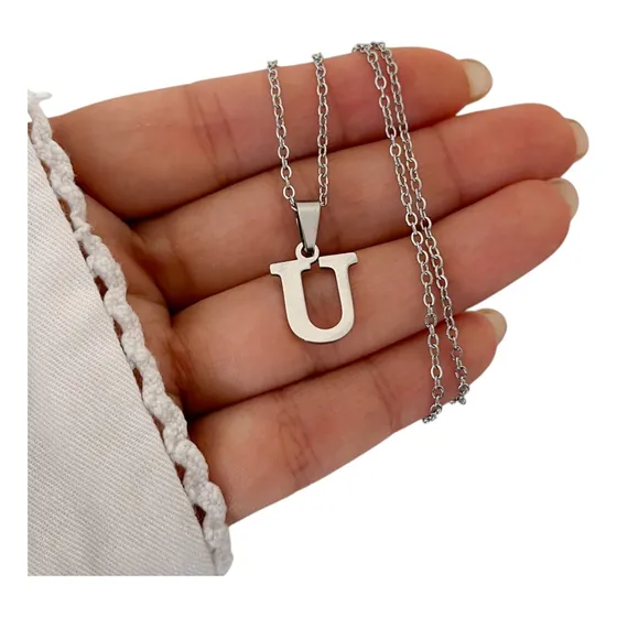 Collar Letra Inicial U Regalo Cadena Acero Quirúrgico