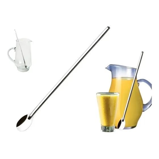 Colher Longa Bailarina Inox Para Mexer Suco Leite Jarra Cor Do Cabo Aço Inox