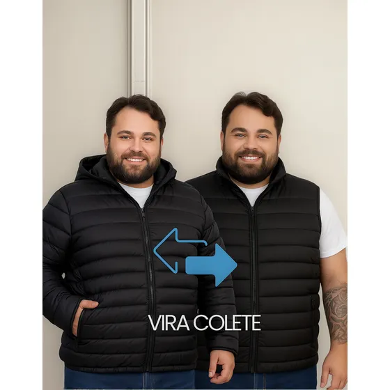 Jaqueta Puffer Bobojaco Vira Colete Impermeável Plus Size