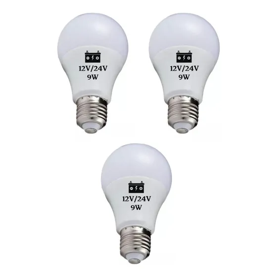 3 Lâmpadas Led Bulbo 9w 12v 24v E27 Luz Branco-frio 12v/24v