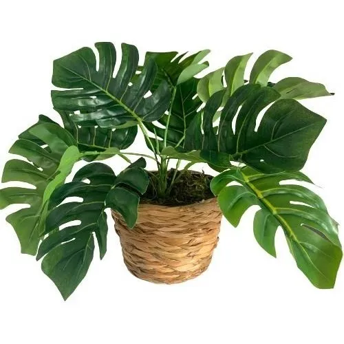 Vaso De Plástico Decorativo Com Palha Revestida No Vaso