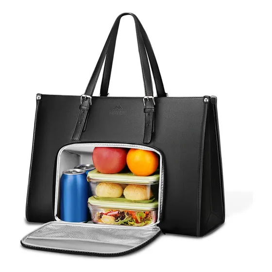 Bolsa Feminina para notebook com compartimento Térmico para Almoço Bolsa Tote Executiva PU Couro 15,6 Polegadas Mochila Conversível Leve para Trabalho e Escritório, Matein 1447 Cor Preto