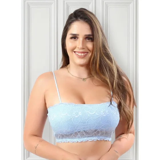 Top Faixa Com Bojo Renda Blogueira Cropped