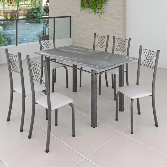 Conjunto Mesa Com 6 Cadeiras Tampo De Granito