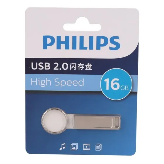 Pendrive Philips 16gb Flash Fm21 Usb 2.0 Metal Musica Video