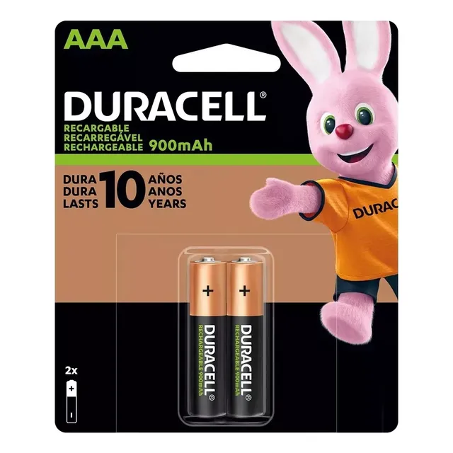 2 Pilas Recargables AAA Duracell 900 mAh 1.2V