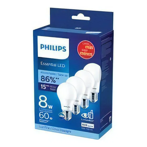 Phillips LEDBulb Paquete 4pz Foco 8w (60w) Luz Fría 6500k Color de la luz Blanco frío