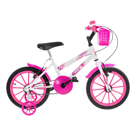 Bicicleta Bike Feminina Ultra Bikes Kids Aro 16 Com Rodinhas Cor Branco/Rosa