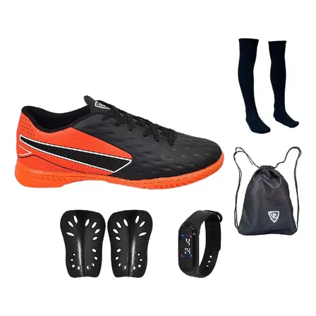 Kit Chuteira Futsal Impactor + Meião Bolsa Caneleira Relógio