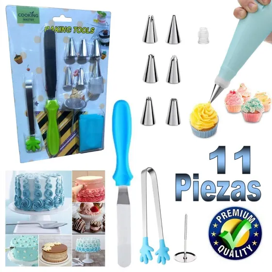 Set De Repostería 11 Piezas Manga Espátula Pinza Picos Clavo