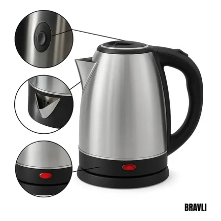 Chaleira Elétrica Cor Prateado Jarra 1,8 Litros Desliga Automático Café Chá Chimarrão 110v Bravli Preto 127v 220v