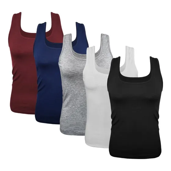 Kit 5 Regatas Femininas Blusinha De Alça Larga Lisa Atacado