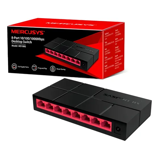 Switch De Mesa Mercusys Ms108g 8 Portas Gigabit Preto