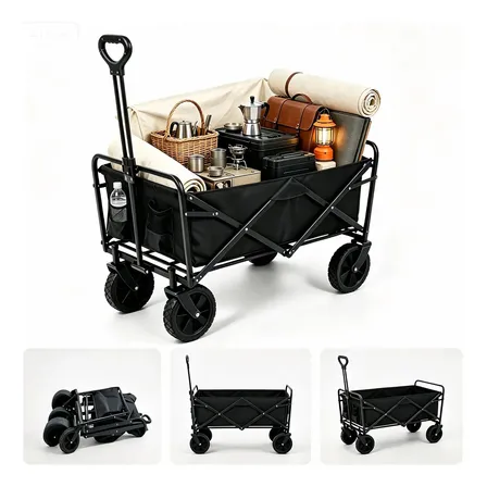 Carrinho Dobrável Wagon 50L Reforçado em Aço Portátil Multiuso para Camping Praia Piquenique Pesca Churrasco, Carrinho de Carga Utilitário Clampzy