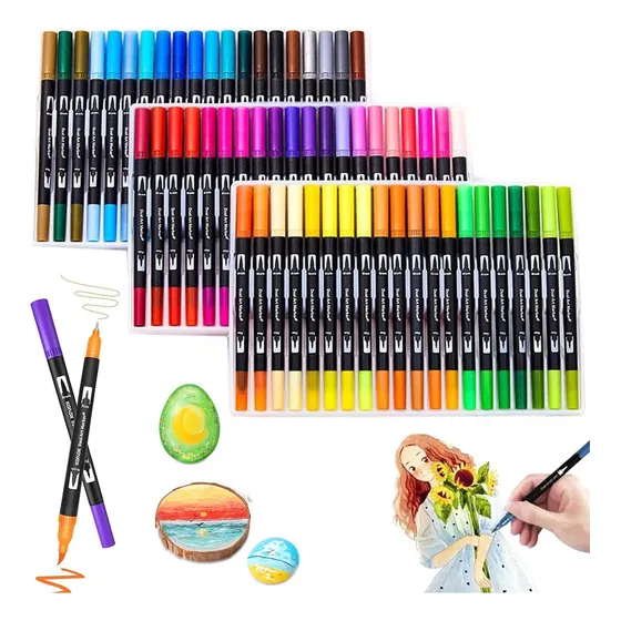 Kit 60 Cores Canetas Brush Pincel Dupla Ponta Fina Coloridas