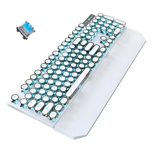Teclado Mecânico Retro 7keys Bluetooth Madeira Pack X2 White