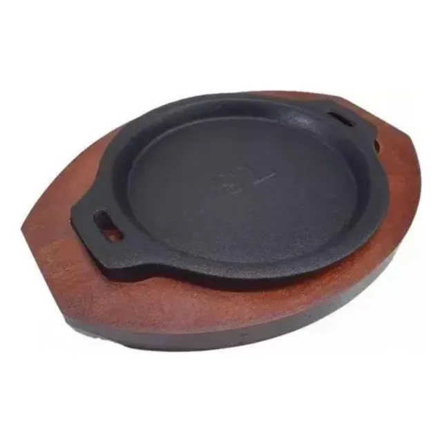 Plancha Plato De Fierro Redondo Con Base De Madera 21cm