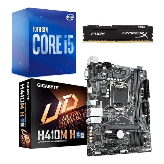 Kit Intel 10 Geração I5 10400f Gigabyte H410m-h 8gb 2666mhz Cor Preto