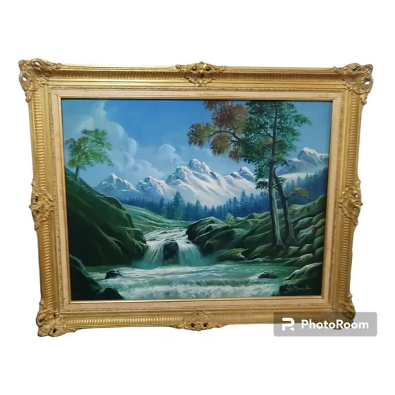 Cuadro De Paisaje De Montaña Con Marco Dorado