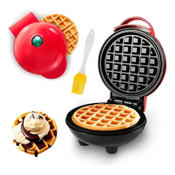 Waflera Redonda Eléctrica para Waffles Fácil Limpiado Antiadherente Color Rojo