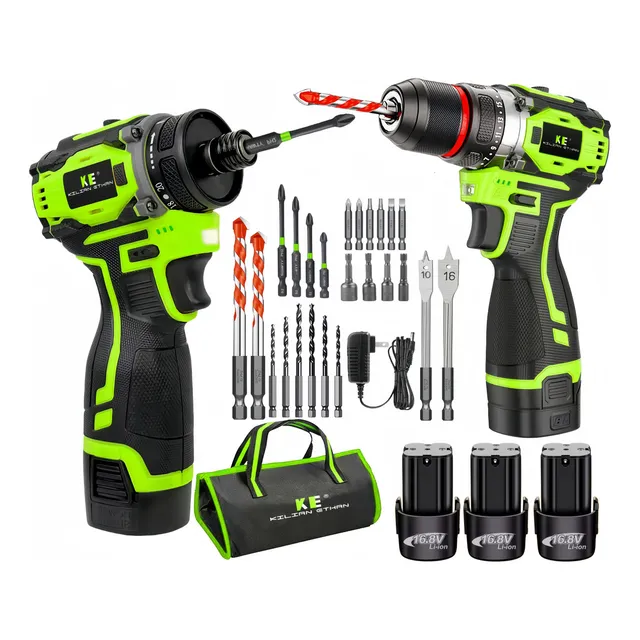 Kit de taladro percutor de impacto sin escobillas atornillador inalámbrico destornillador Kilian Ethan Ke957 con brocas para perforar hormigón