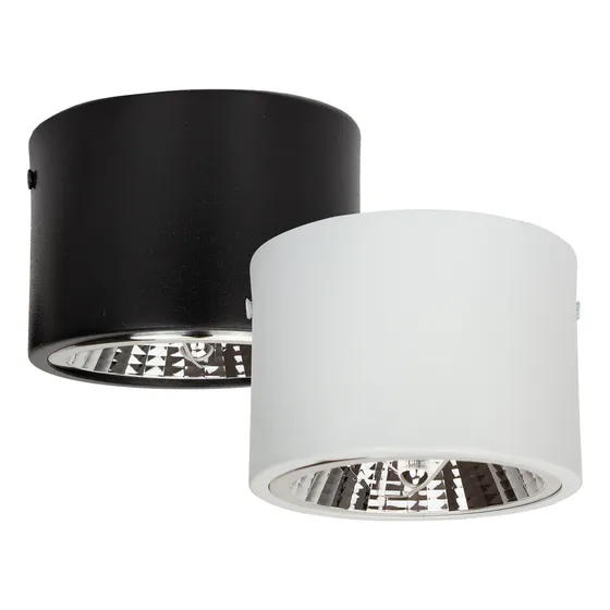 Spot Sobrepor Cilindro De Teto Ar111 Alumínio + 1 Ar111 12w Estrutura Preto Led Quente