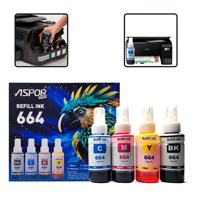 Pack 4 Tintas Para Epson T664 Negro Cyan Amarillo Magenta