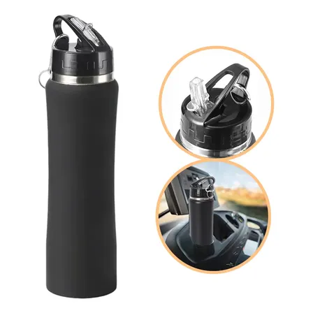 Garrafa Térmica 750ml Emborrachada Squeeze Canudo Premium Preto