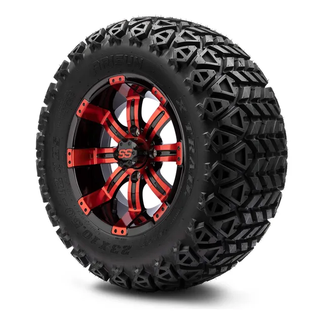 4 Rueda Para Carrito Golf Rojo Negro 12 