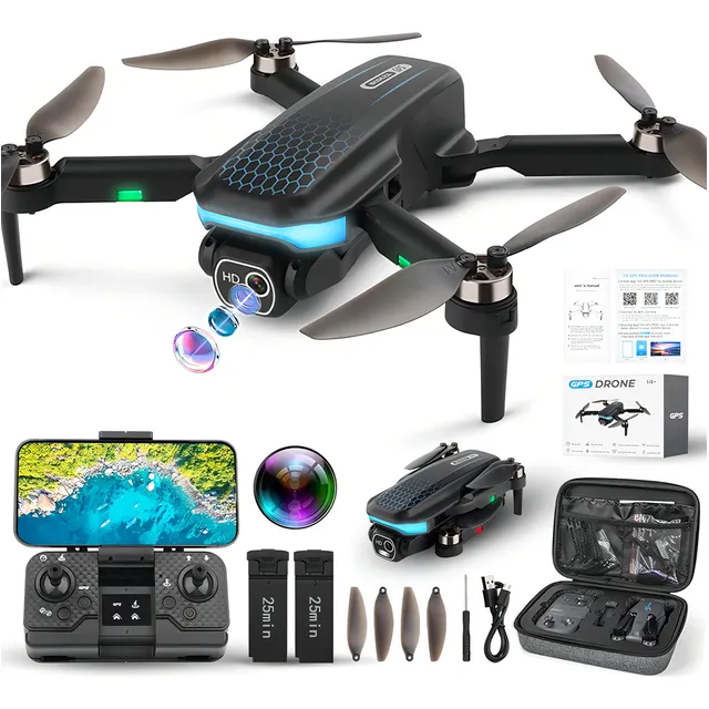 Mini Drone Profesional H29 Cámara Dual Hd 6k 5g Gps 2 Baterías Color Negro