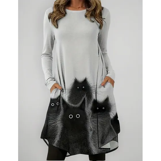 Vestido Con Estampa De Gatos Xxl