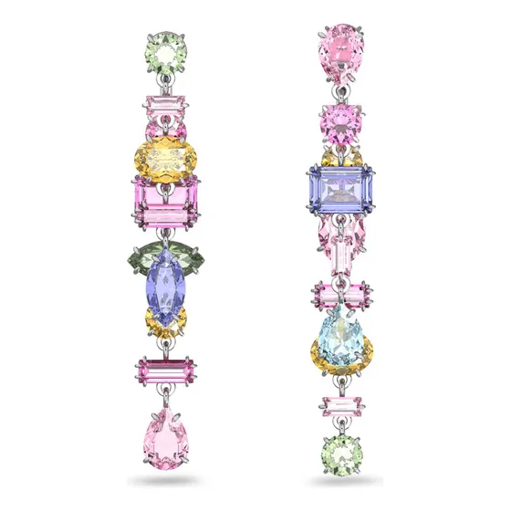 Aretes Swarovski De Gota Gema Largo Multicolor Baño De Rodio