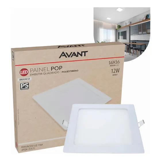 Luminária Plafon Led 12w Avant Quadrada Embutir Branco Frio