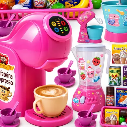 Kit Cozinha Brinquedo Eletrodomésticos 37pcs Comidinhas + Rosa