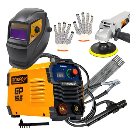 Kit De Solda Inversora 155a 110v + Esmerilhadeira + Máscara Laranja 127v