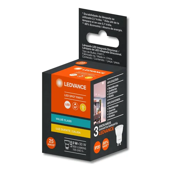 20x 7019621 - Dicróica Par11 3w 3000k Biv Gu10 - Ledvance