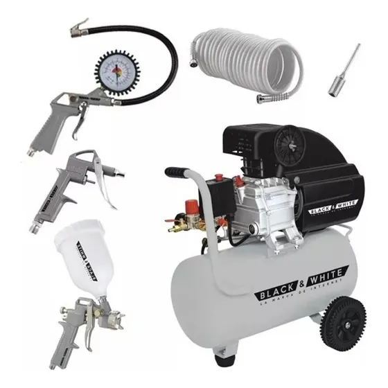 Compresor Aire Eléctrico 40lts-2hp +kit 5 Piezas Black&white Color Blanco Fase eléctrica Monofásica Frecuencia 50Hz