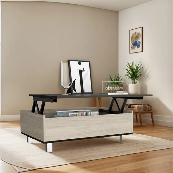 Mesa De Centro Funcional 5g-2 Rta Wengue Rovere Color Beige