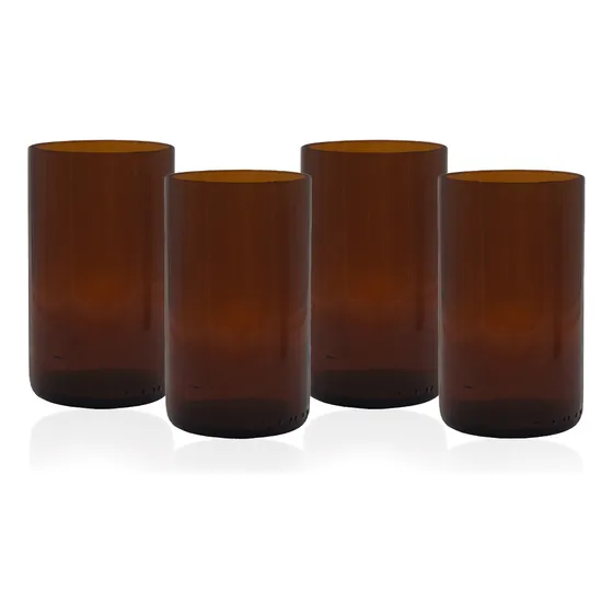 Juego De 4 Vasos De Vidrio Reciclado Botella Artesanal