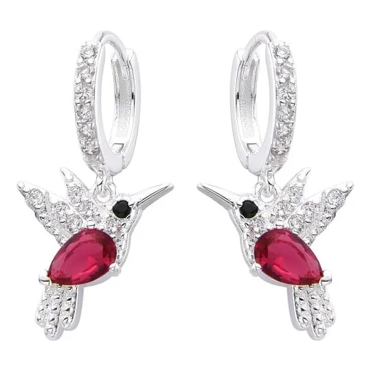 Aros Argolla Plata 925 Colgante Colibri Zircon Regalo