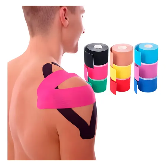 Kit de 3 cintas de kinesio, vendajes elásticos, para fisioterapia y tratamientos musculares, 5 metros, colores surtidos, Gudeltec | Cuotas sin interés