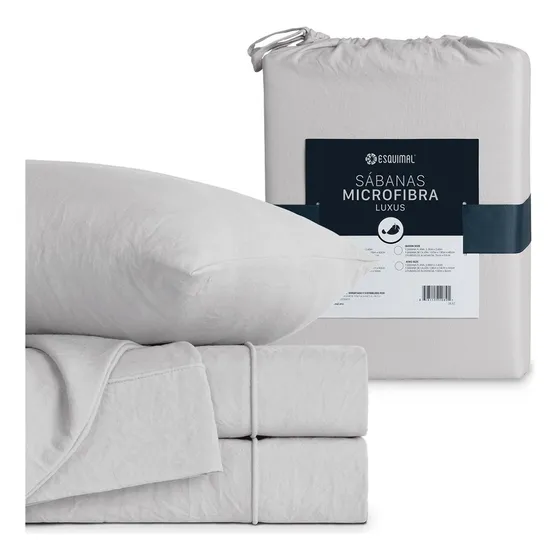 Sábanas king size Esquimal color gris claro tipo lino prelavado ultrasuave y frescas ideal para todo el año incluye fundas