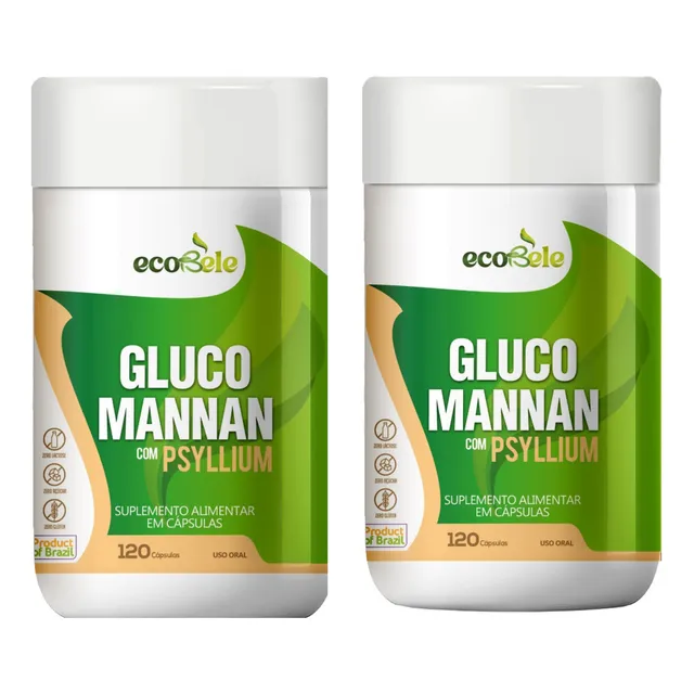 Glucomanan 750mg Com Psyllium 600mg 2 Potes 240capsulas