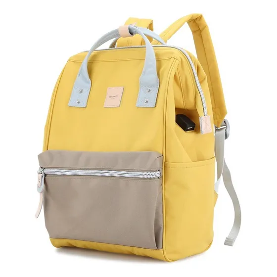 Mochila Escolar O De Viaje Multibolsillos - Amarillo Diseño De La Tela Liso