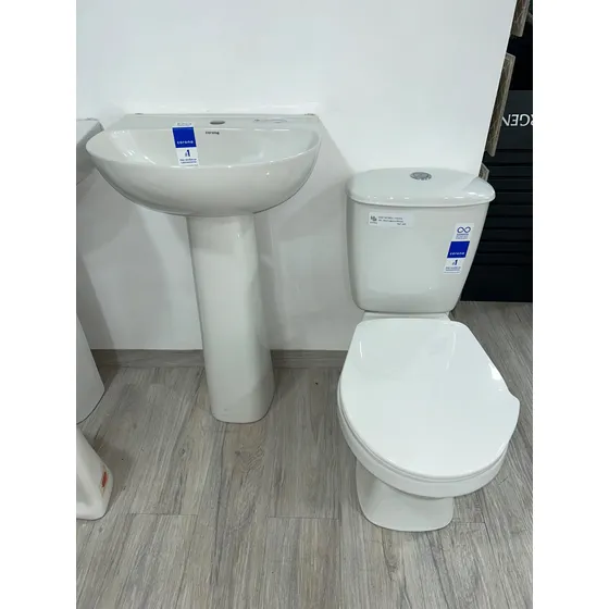 Sala De Baño Económica Blanca (wc Y Lavamanos Con Pedestal)