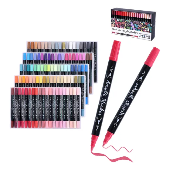 100 Plumones Punta Pincel Marcadores Acrílico Colores Brush