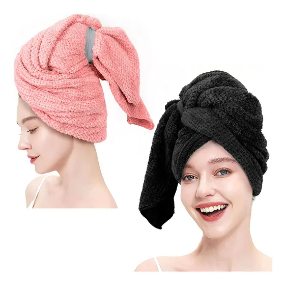 2pcs Toalla De Microfibra Para Cabello/toalla Para Baño Multifunction Toalla Turbantes 105*60cm Color Negro Y Rosa Yuriria Súper Absorbente Toalla Para Baño